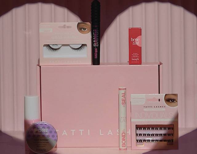 Tatti Lashes product collection in soft pink packaging